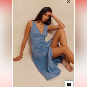 NWT Reformation CORNFLOWER SEBASTIEN LINEN BUTTON MIDI DRESS Size 6